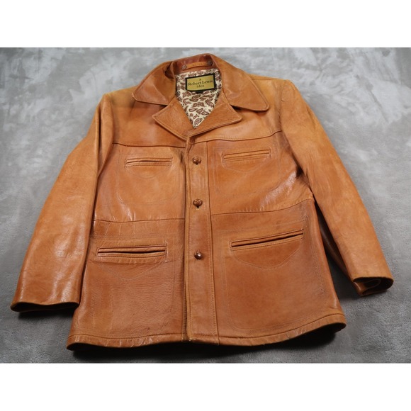 Robert Lewis Other - Vintage Robert Lewis Leather Coat Mens 42 Brown Glazed Lambskin Overcoat 70s